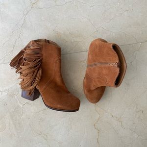 Lightly used brown fringe cowboy booties